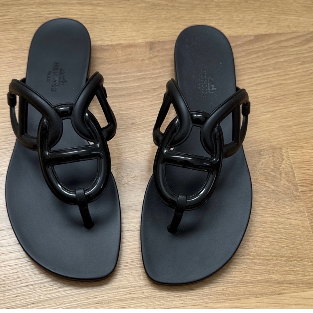 Hermes Black Aloha Sandals
